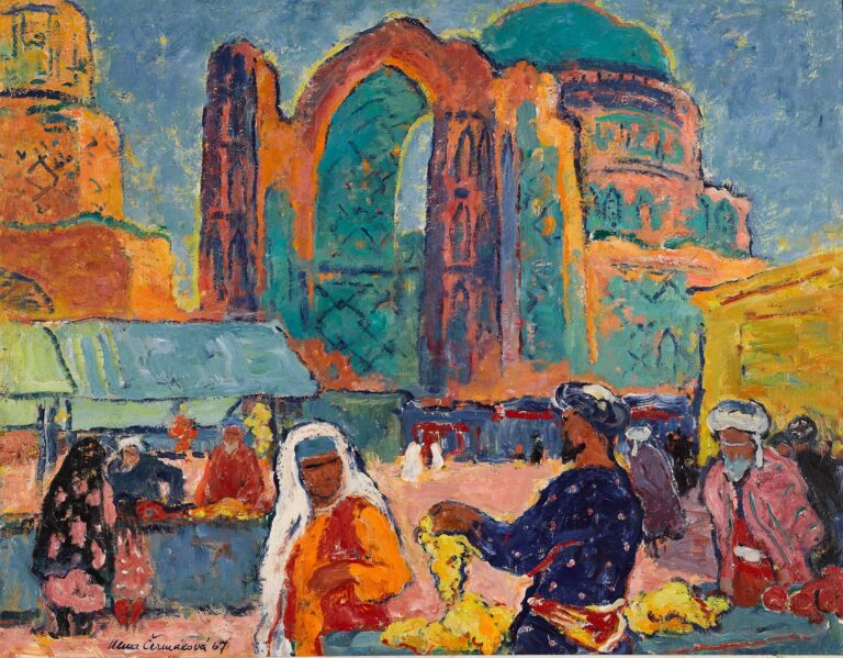 Bazar v Samarkandu – Alena Čermáková, 1967. Obraz, olej a tempera na sololitu.